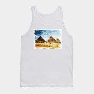 Egypt Giza Pyramids Historic Watercolour Souvenir Fine Art Painting Tank Top